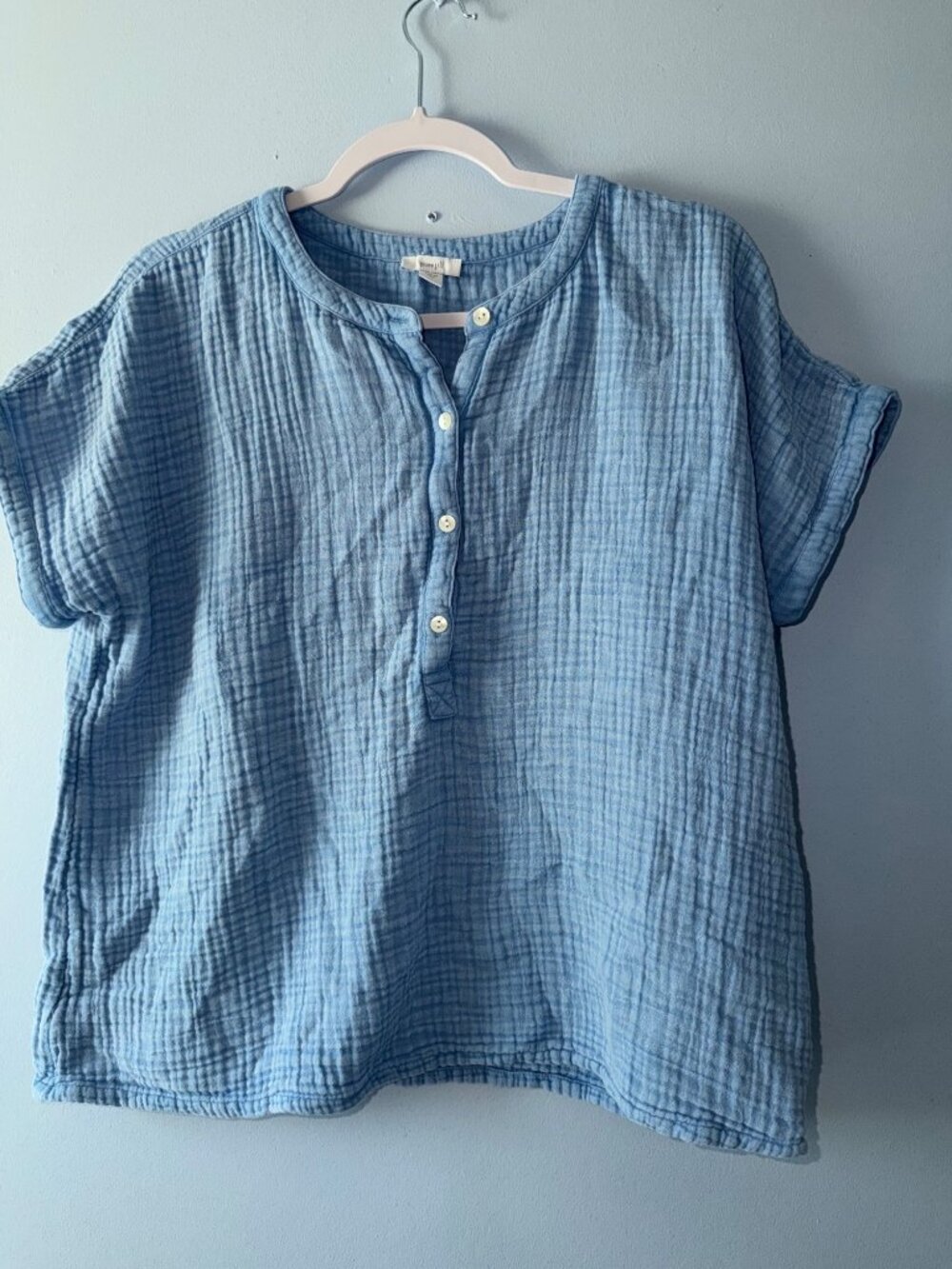 Pure Jill by J.Jill blue short-sleeve cotton gauze henley top Size Medium